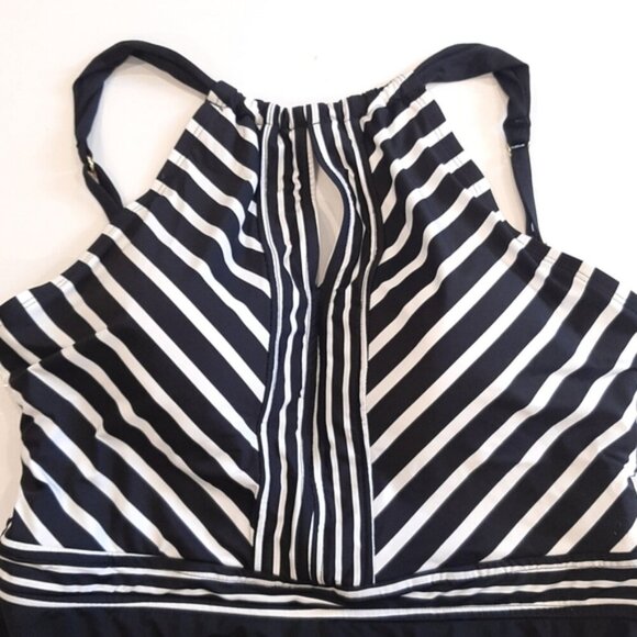 JANTZEN One Piece Swimsuit Striped Halter Keyhole Slimming Tummy Control Padded - Picture 5 of 13